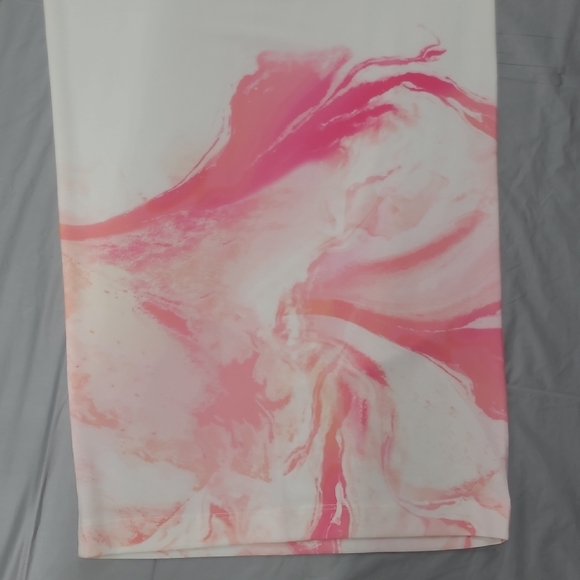 White Palazzo Pants with Pink Marble Design Wide Leg High Rise Bohemian Artsy - Picture 10 of 12